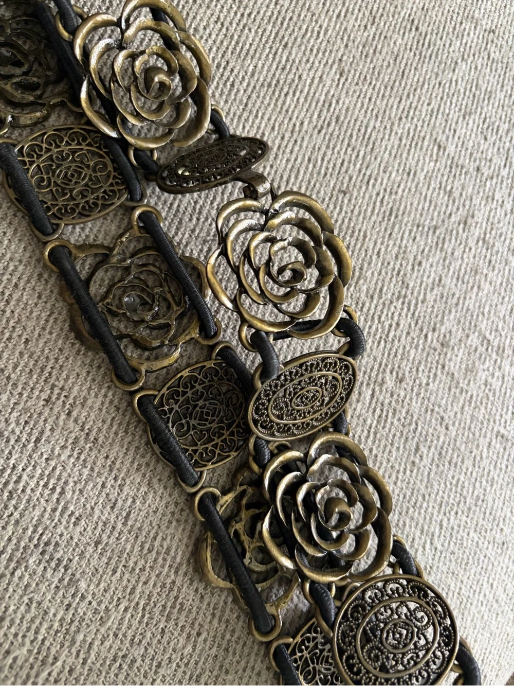Vintage Silver Filigree stretch gold brass rose Medallion Boho Goth